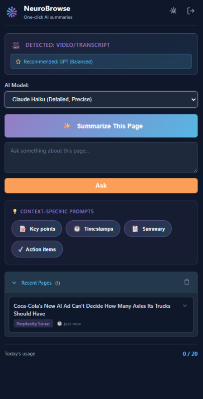 NeuroBrowse Sidebar Interface